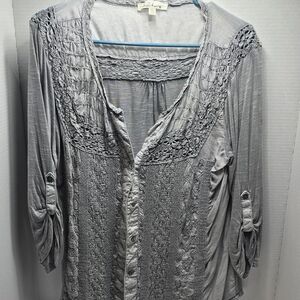 Solitaire Charcoal Lace Accent Blouse